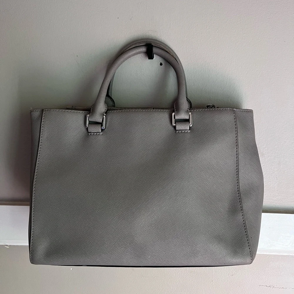 Michael Kors Grey Saffiano Satchel with Silver Hardware